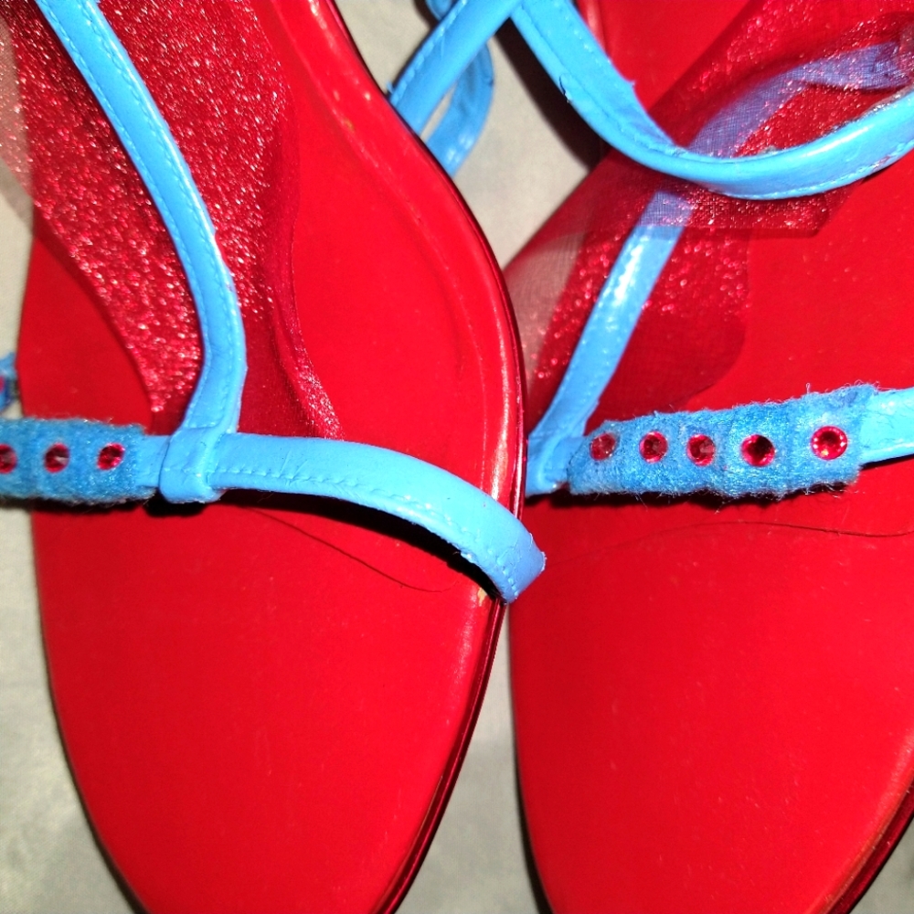 Custom Lineáņ Ahilniám Strappy Red-bottom Blue & Red Women's 10.5 High Heels